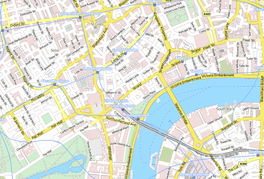 The Strand Stadtplan mit Luftbild und Hotels von London
